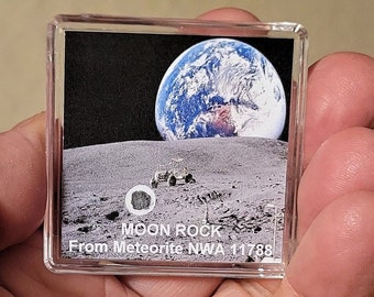 MOON ROCK DISPLAY- Deluxe Edition -Lunar Meteorite + Stand + Certificate - 'Moon Earthrise' -Plus Free Sci-Fi eNovel