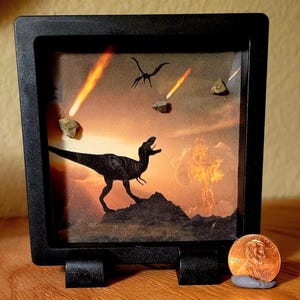 Dinosaur Extinction Display, Prehistoric Meteor Strike Featuring Impact Event K-T Rocks With Authenticity Card.