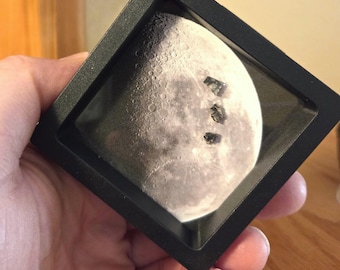 3 Genuine Moon Rocks, XL Lunar Meteorites Interactive Floating Display With Authenticity Card