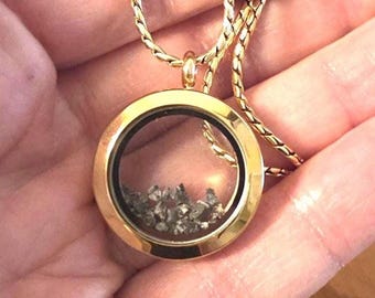 18k Gold Genuine Moon Rock Locket, Lunar Meteorite Necklace, Celestial Jewelry With Authenticity Card