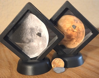 Genuine Mars & Moon Rock Set, Martian and Lunar Meteorite Displays With Authenticity Cards