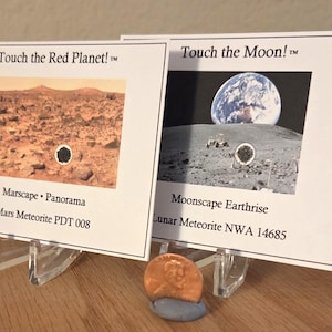 Genuine Moon & Mars Rock Combo — Mini-Museum Displays — Touch the Solar System Series, With Authenticity Cards