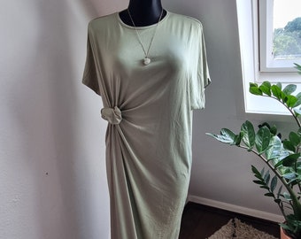 Shirtdress Maxi, Basic Long Shirt mit Rundhals, Maxidress, Matcha