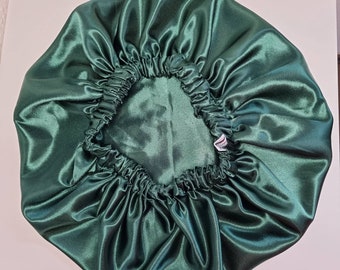 Schlafhaube, Satin Bonnet, Vegane Seidenhaube, Haarhaube, Lockenhaube, Emerald