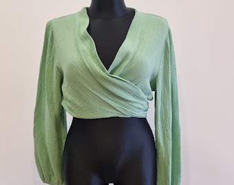 Mousseline damesbolero, korte mousseline wikkelblouse, 34 tot 42, vele kleuren