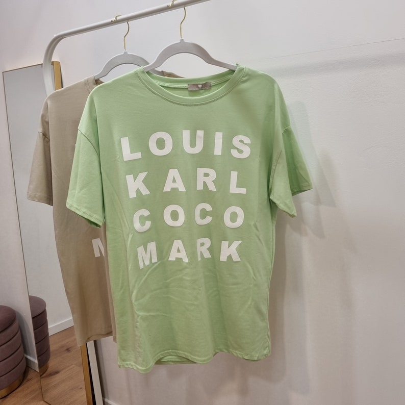 Oversized Round Neck T-Shirt Statement Print weiß, Louis Karl Coco Mark Mint