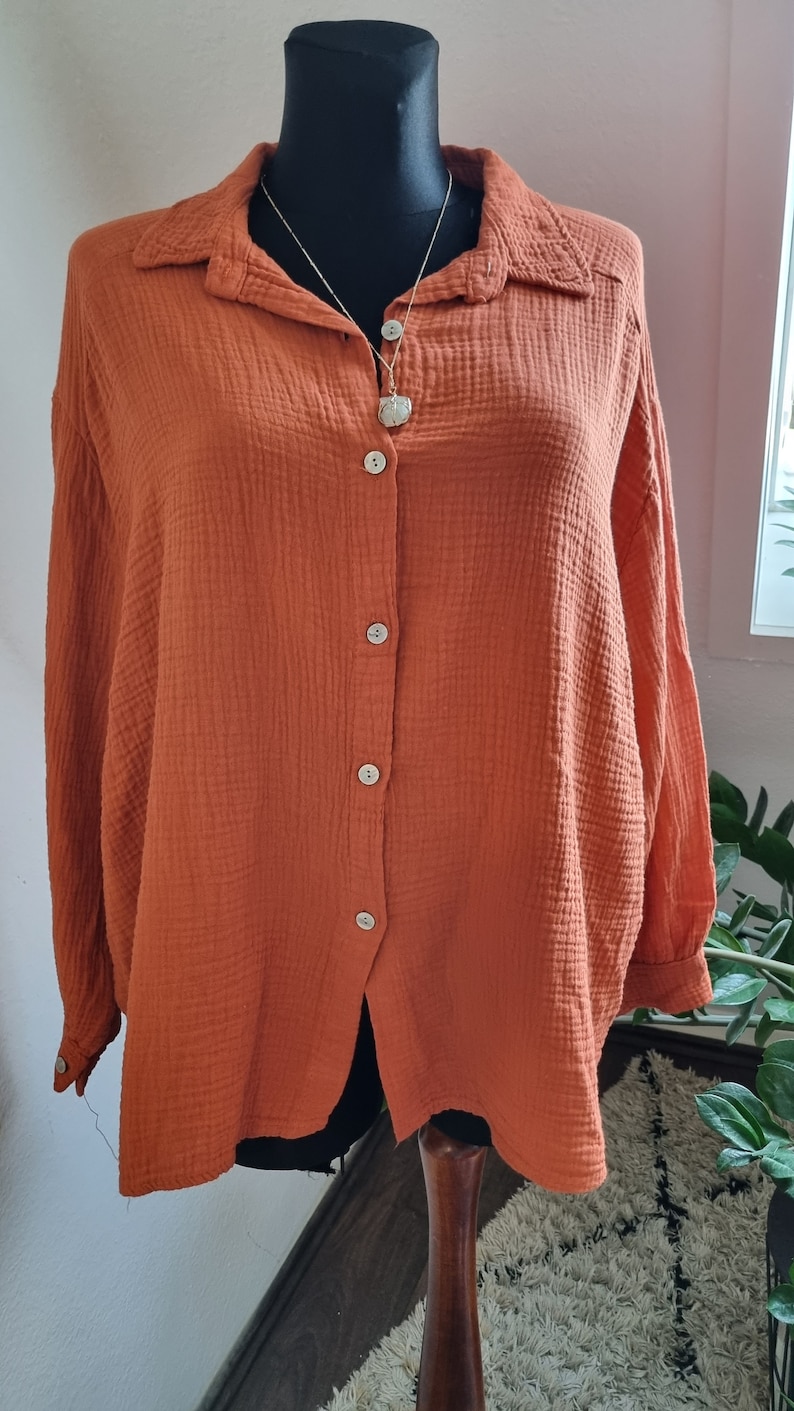 Mousseline damesblouse MIDI, knoopsluiting, 34 t/m 48, vele kleuren Rost