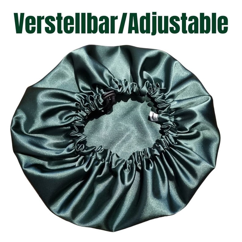 Verstellbare Schlafhaube, Adjustable Satin Bonnet, Vegane Seidenhaube, Haarhaube, Lockenhaube, Emerald Dark Green