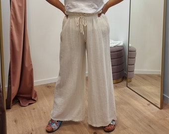 Oversized Musselin Hose, Cottongauze, Musselin Loungewear, Homewear, lockere Baumwollgaze XS bis XL