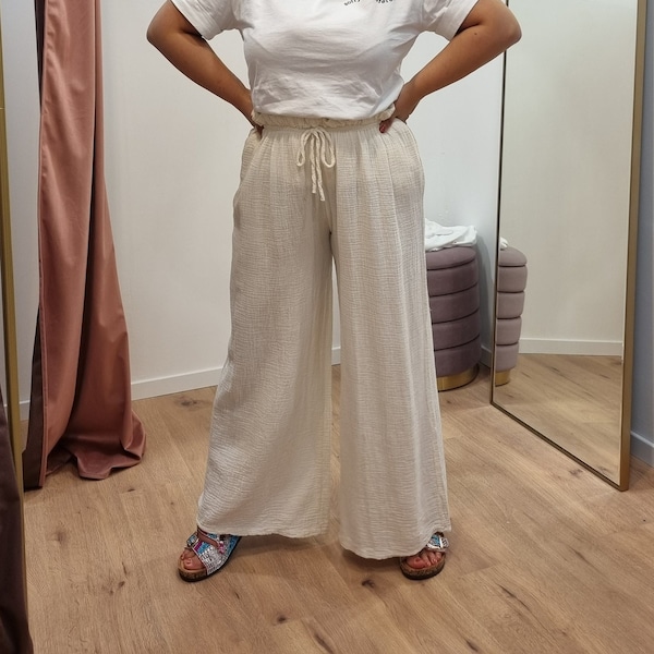 Oversized Musselin Hose, Cottongauze, Musselin Loungewear, Homewear, lockere Baumwollgaze XS bis XL