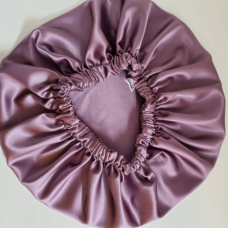 Verstellbare Schlafhaube, Adjustable Satin Bonnet, Vegane Seidenhaube, Haarhaube, Lockenhaube, Emerald Mauve