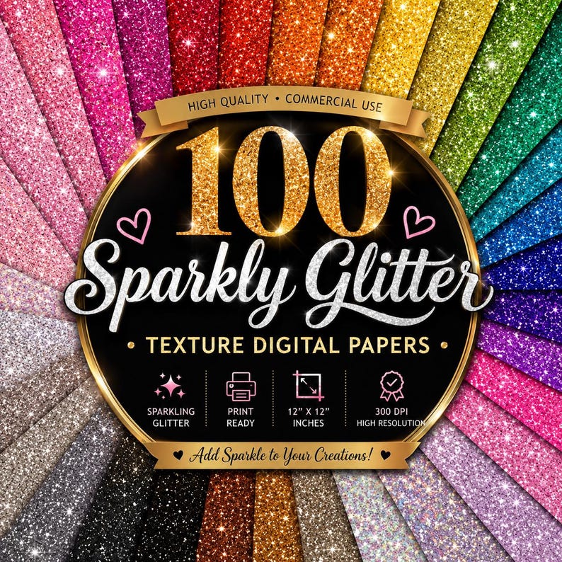 100 Rainbow Glitter Digital Papers | Sparkle Textures (instant Download ...