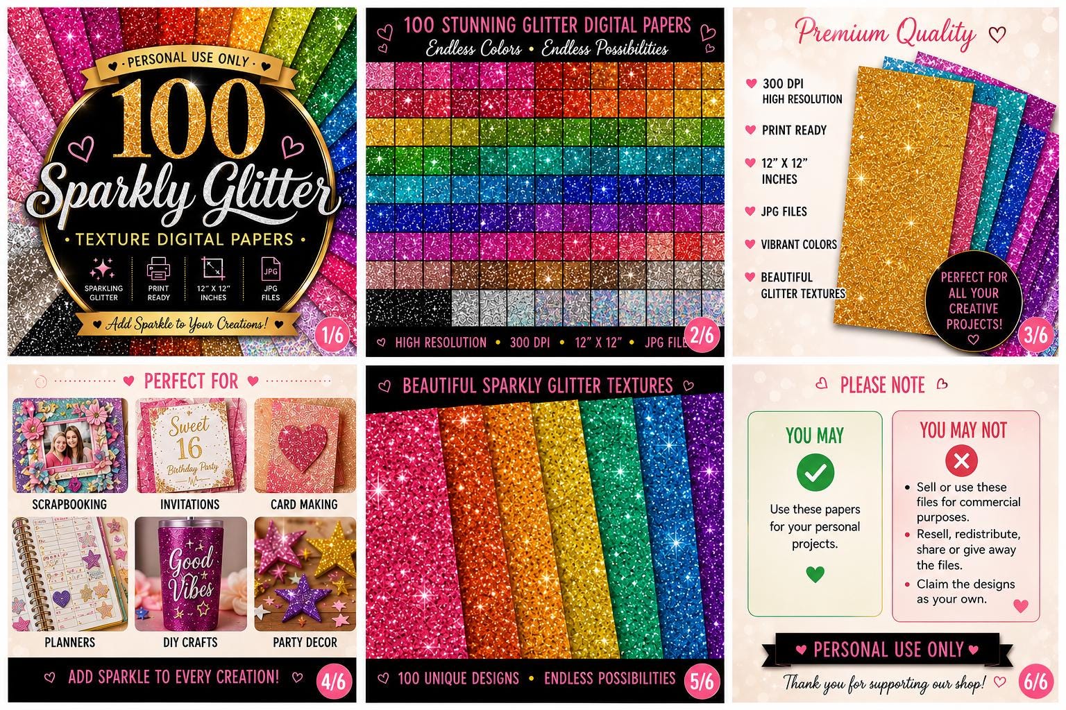 100 Rainbow Glitter Digital Papers | Sparkle Textures (instant Download ...