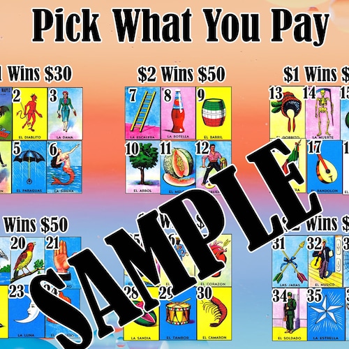 Full Loteria Cards on a Board for Game 20 Numbers Etsy