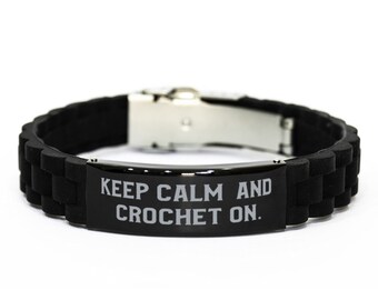 Crocheting Glidelock Clasp Bracelet, Gag Crocheting Gifts, Keep Calm And Crochet On, Gag Holiday Black Glidelock Clasp Bracelet From Friends