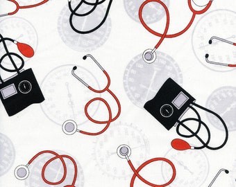 Calling All Nurses Stethoscope on White by Windham Fabrics