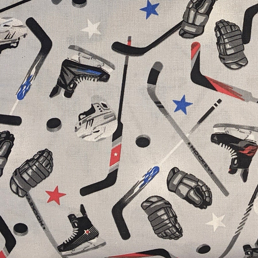 All About Hockey Cotton Fabric on Blue by Mook Fabrics Etsy