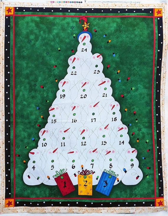 Snowman Advent Calendar Fabric Panel | Etsy