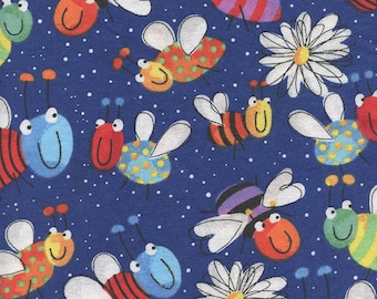 Bumble Bees on Navy Flannel by Oasis Fabrics