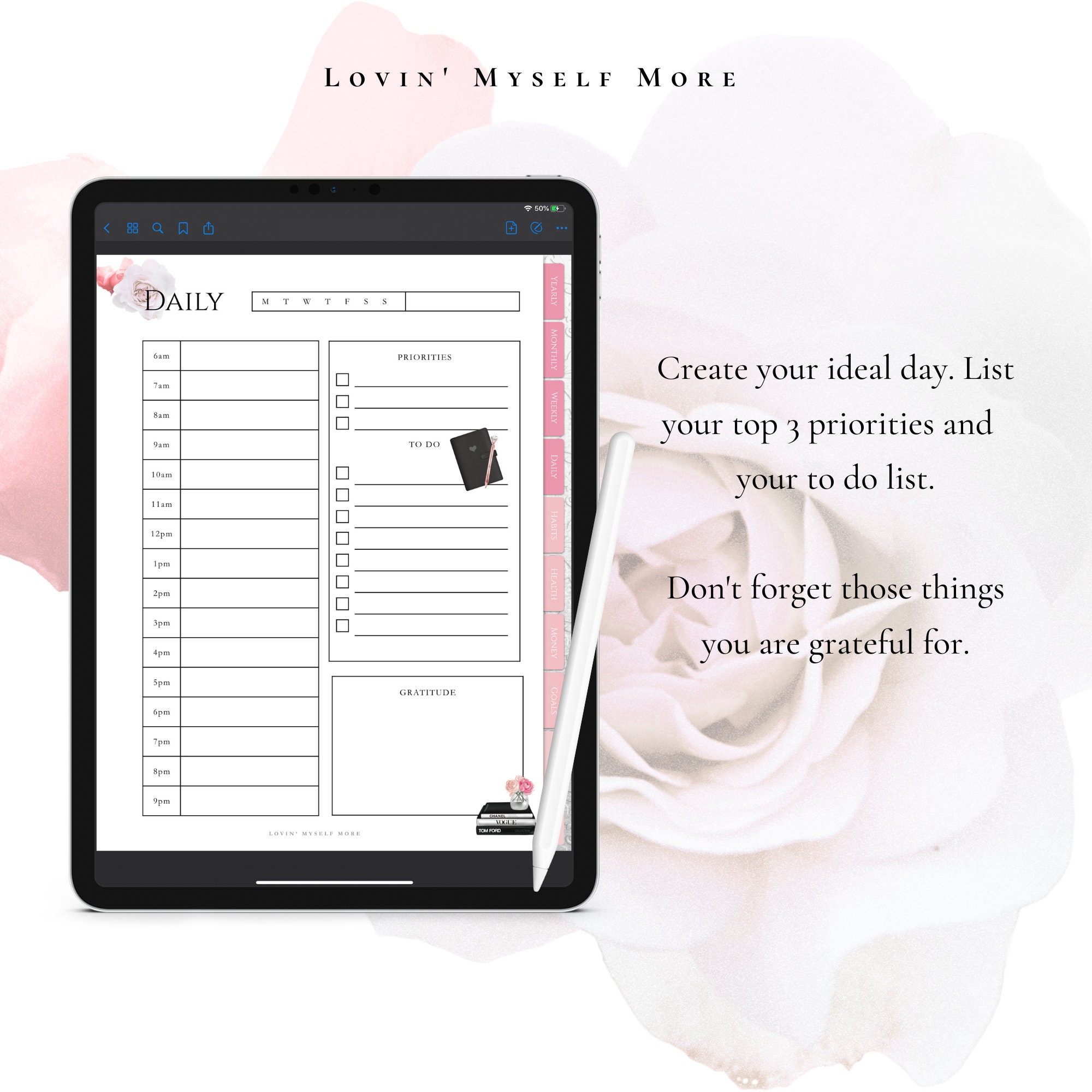 Digital Planner With Pink Girly Glam Theme for Goodnotes on iPad and ...