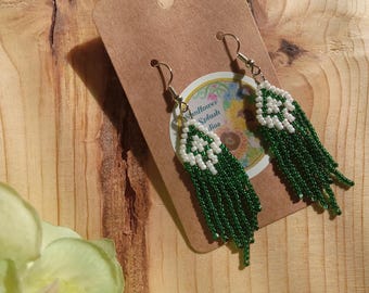 Green and white mini beaded fringe