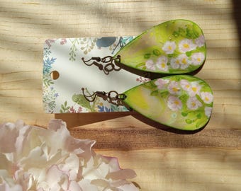 Handpainted pink and green floral swirl