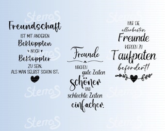 Plotterdatei Set Freundschaft in SVG, DXF und PNG, Freunde, Taufpate, Liebsten, beleuchtete Flasche, digitale Datei