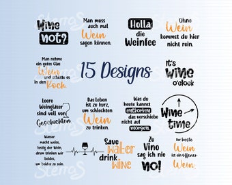 Plotter file sayings wine in SVG, DXF, PNG, German, coaster design, felt, glass, cork
