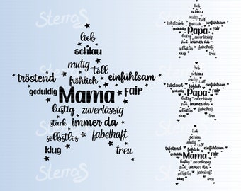 Plotter file Mom Dad, SVG DXF PNG, Mother's Day Father's Day, star firm, star, heart