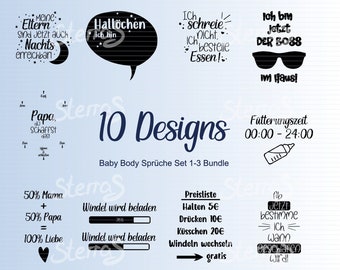 Plotter file baby body sayings bundle, SVG PNG, German, birth, newborn