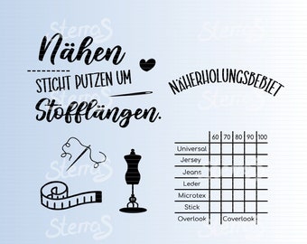 Plotter file sewing, sewing accessories in SVG, DXF, PNG, German saying, pincushion, sewing recreation area