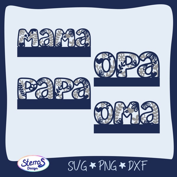 Laser file plotter file mom dad grandma grandpa, two-layer lettering, block decoration, SVG DXF PNG laser plotting Mother's Day Father's Day