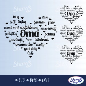 Plotter file grandma grandpa, SVG DXF PNG, 4 variants, star, heart, mother's day, father's day