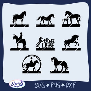 Archivo de trazador, archivo láser, decoración de bloques de caballos, SVG, PNG, DXF, madera, bloques, amor por los caballos, niña, amante de los caballos, acrílico, soporte