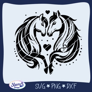 Fichier de traçage chevaux paire de chevaux SVG DXF PNG fichier numérique traçage découpe cheval amour équitation