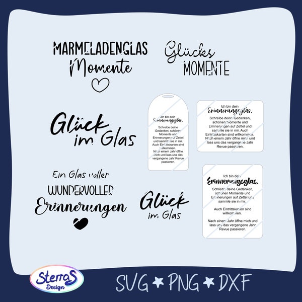 Plotterdateie Marmeladenglas momente, SVG DXF PNG pdf, Glas Glück digitale Datei Geschenk Affirmation, Glas, Augenblicke, Zettel