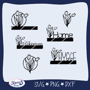 Plotterdatei Laserdatei Tulpen Klötzchendeko, Frühling, Holz, SVG DXF PNG, Sommer Home Hygge, Willkommen, digitale Datei