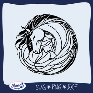 Pferdemädchen Plotterdatei Pferde SVG DXF PNG, Plotten digitale Datei Reiten Pferdeliebe Mädchen Schnittdatei Silhouette