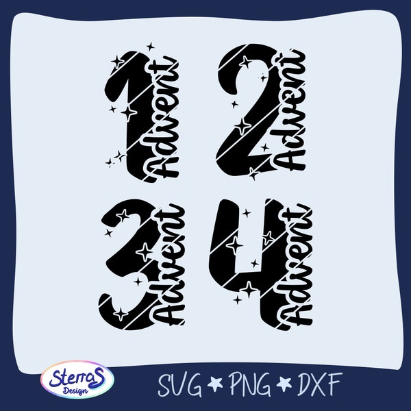 Plotter file Advent numbers, SVG DXF PNG, Advent Christmas 1 to 4, German lettering, candle glass, gift, decoration, gift