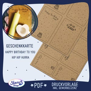 Druckvorlage Geburtstag Geschenkkarte PDF Download Geschenkverpackung Mitbringsel Printable inklusive Gewerbelizenz Vorlage Happy Birthday