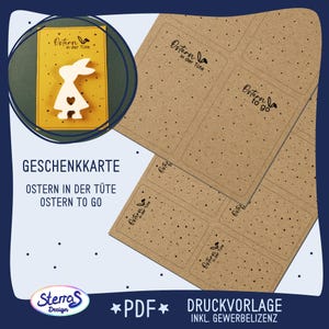 Print sjabloon Paas to go cadeaukaart in de tas PDF Download Cadeauverpakking souvenir Printbaar inclusief commerciële licentie sjabloon