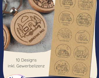 Camping Caravan Laser File Set • SVG PNG • 10 Designs for Keychains & Coasters • Vanlife Engraving Template • Outdoor Motifs • Wood