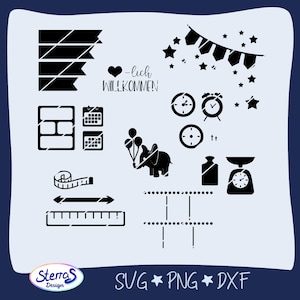 Kit de dados do bebê SVG • Dados de nascimento • Plotter e arquivo a laser • Nascimento do recém-nascido • Elefante com balões • para moldura 3D / caixa de memória