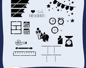 Baby data kit SVG • Birth data • Plotter & laser file • Birth of newborn • Elephant with balloons • for 3D frame / memory box