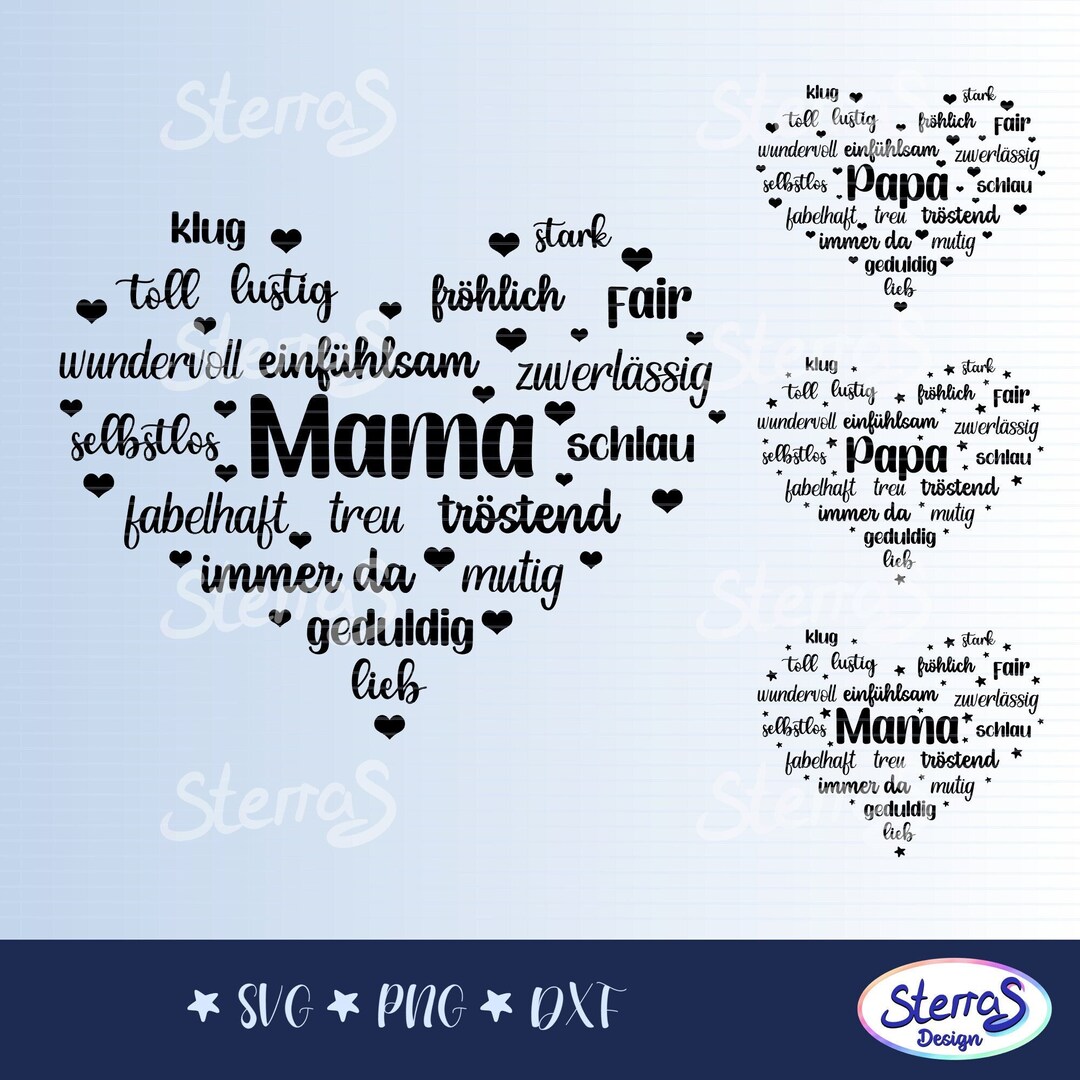 Plotter File Mom Dad, SVG DXF PNG, 4 Variants, Star, Heart, Mother's ...