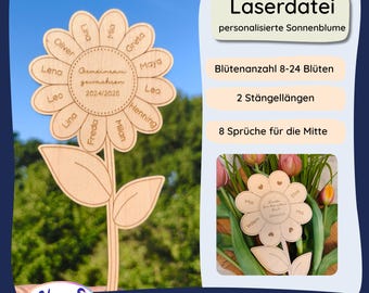 Sunflower laser file name SVG LightBurn - Farewell gift for educators, teachers, kindergarten teachers, school teachers - Flower stakes - incl. commercial license