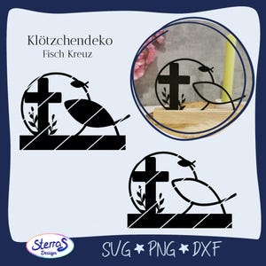 Fichier de plottage croix avec poisson • Décoration de bloc chrétien SVG DXF PNG • pour baptême, communion, confirmation • fichier laser pour bois, papier, acrylique