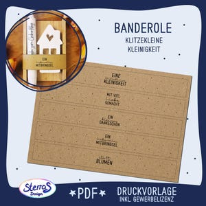 Druckvorlage Banderole PDF Kleinigkeit Mitbringsel Danke DIY Basteldatei Printable Download Ausdrucken statt Blumen Dankeschön Vorlage
