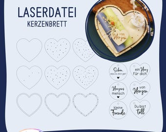 Laserdatei Kerzenbrett – Herz - Geschenk - Kerzenhalter Schneidedatei – SVG - Holz – mit Anhänger - Hochzeit - Jahrestag - Valentinstag