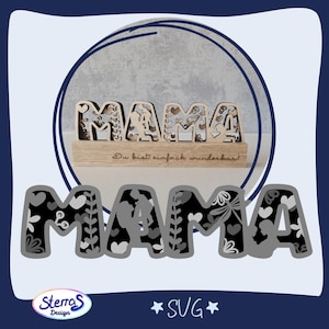 Laserdatei MAMA mehrschichtig SVG Layered  Herz Blumen Mutter Kind – digitale Datei Laser Muttertag Mamatag Liebe Danke Geschenk Klötzchen